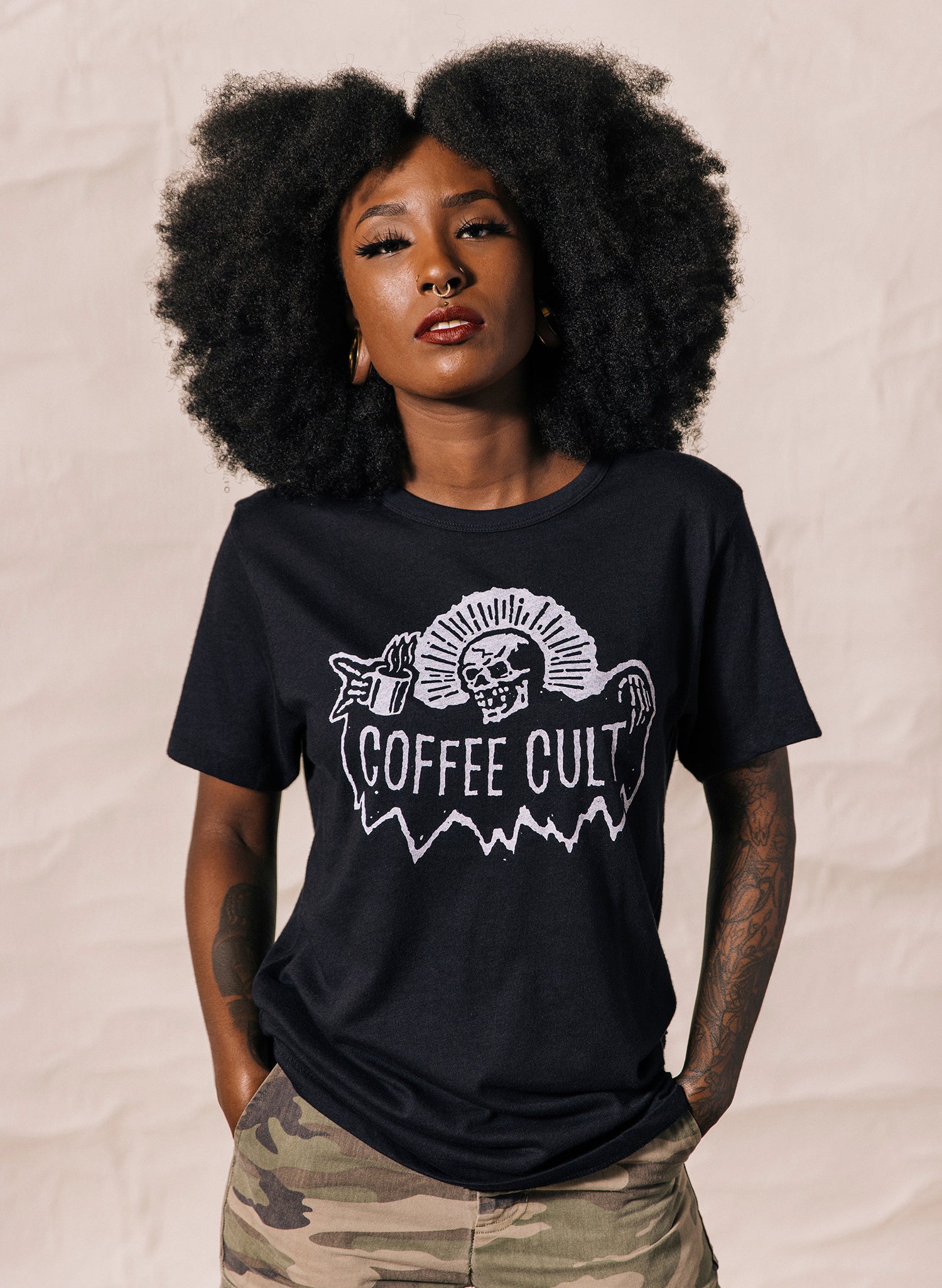 Coffee Cult Skeleton Bones T-shirt for Foodies, Coffee Lovers, Barista, Cafe