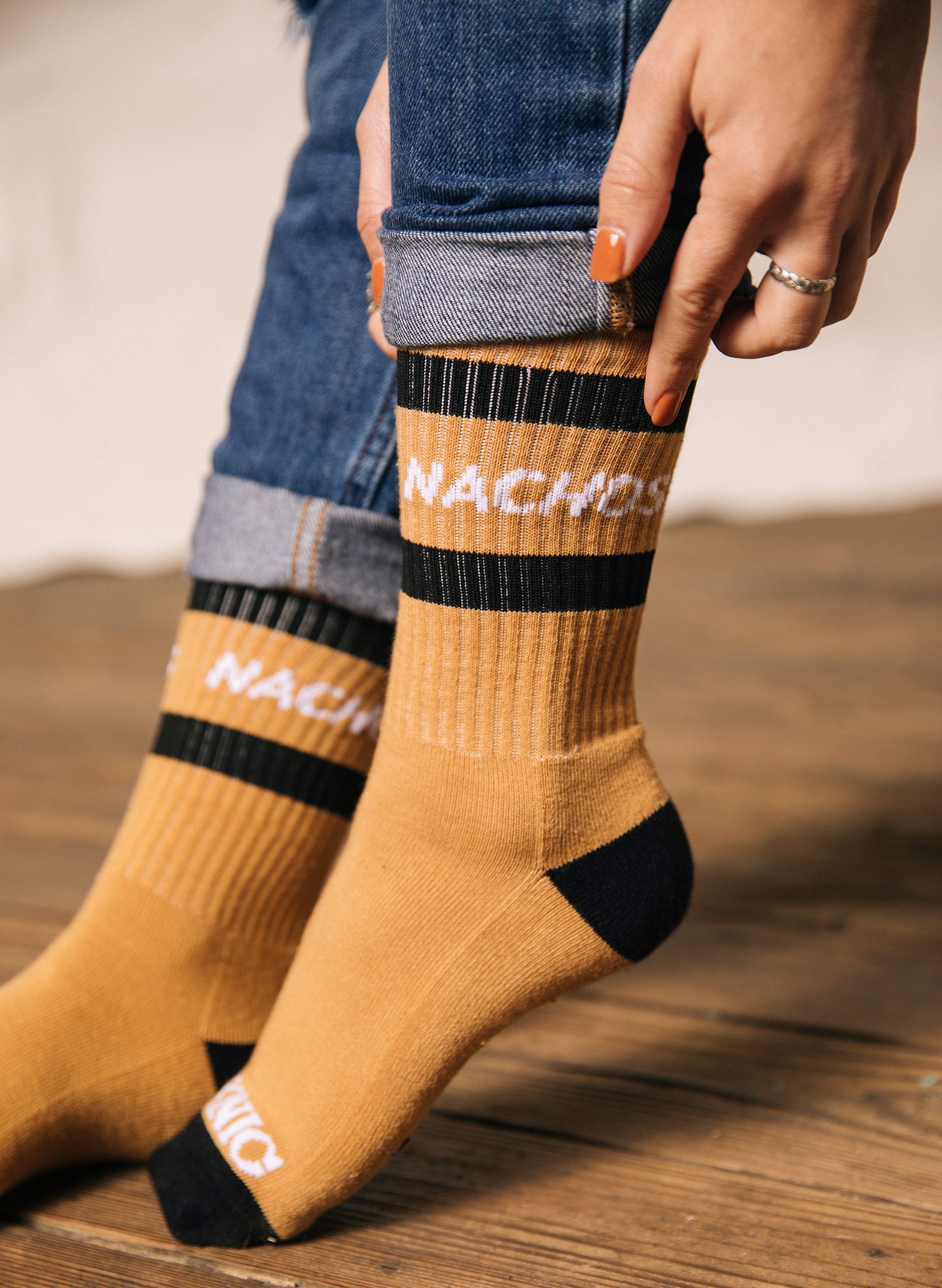 Foodie Nachos Snacks Salsa Vintage Striped Crew Socks