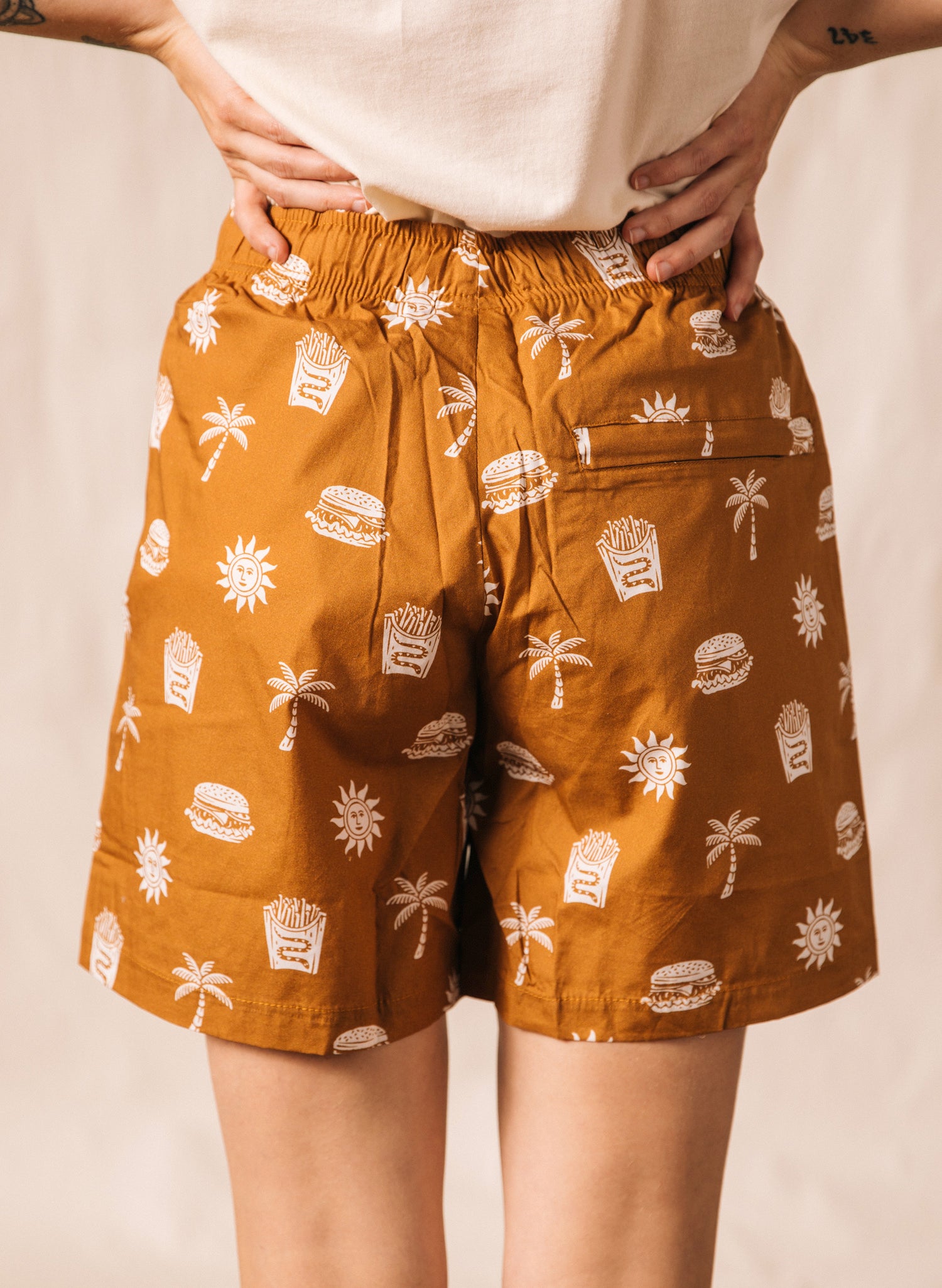 Take It Greasy In N Out Burger Paradise Cheeseburger Print California Walk Shorts