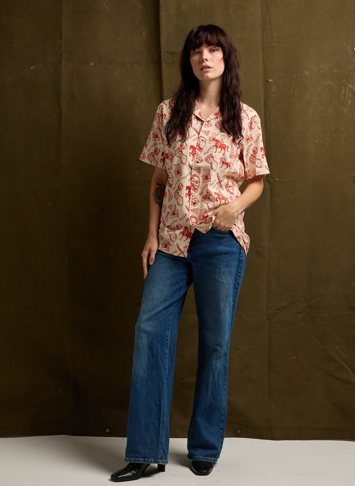 Defend Pizza Button Up