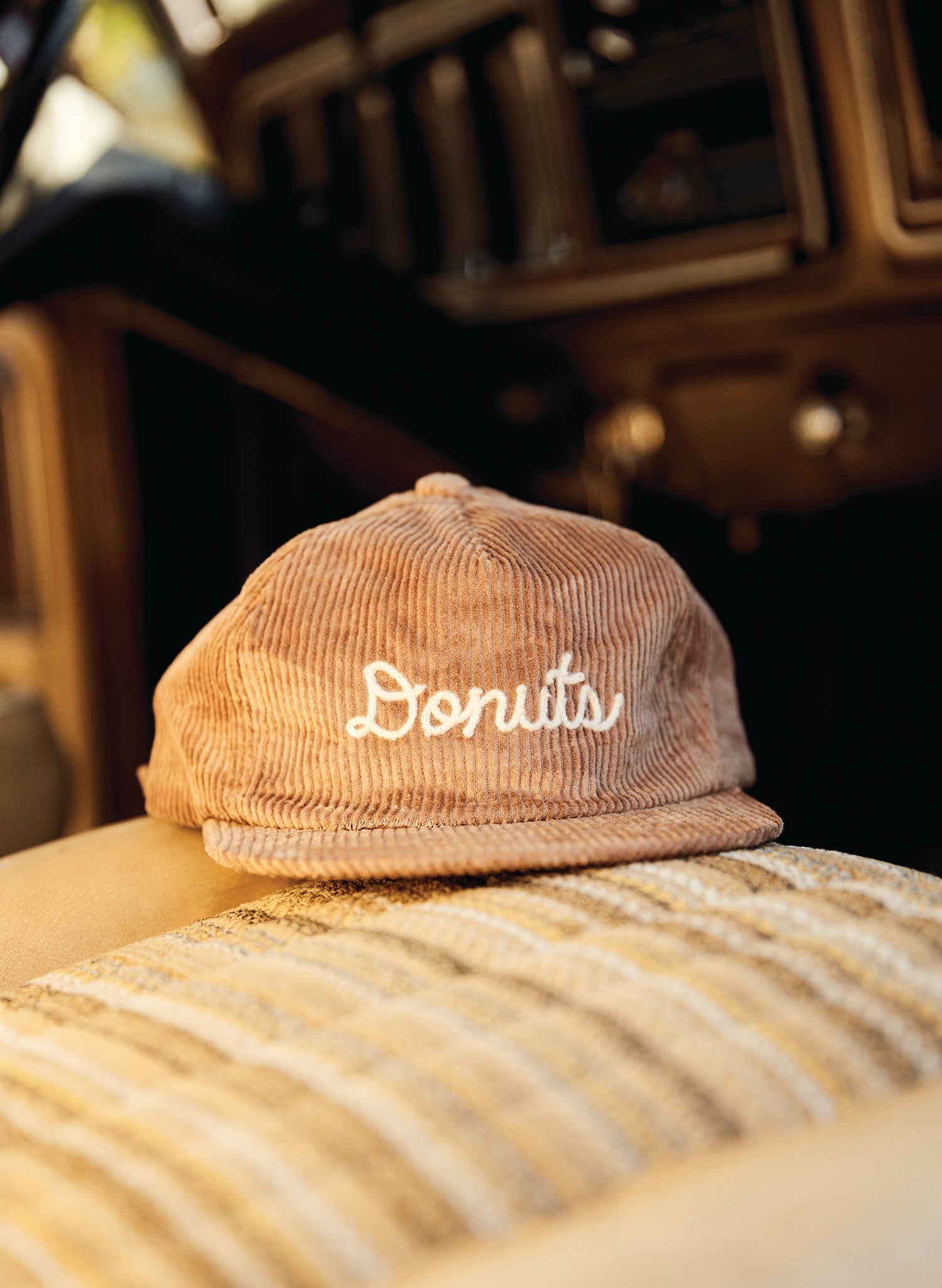 men women - PYKNIC | Donuts Chainstitch Embroidery Unstructured 5 Panel Hat Vintage Baseball Cap, Corduroy Strapback Hat, Foodie Gift, Hats for Donut Lovers, Pastry Baker Hat, Bakery, Doughnuts, Dessert