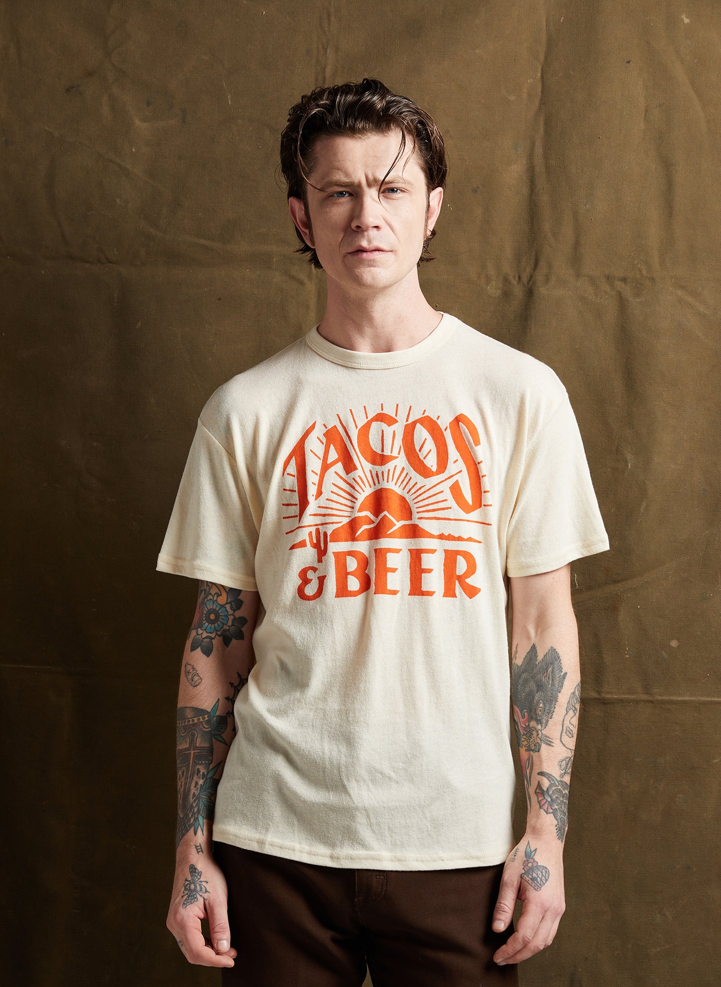 men - Pyknic | Tacos & Beer Desert Texas California Mexican Food Taco Foodie T-shirt, Tex Mex, Food Tshirt, Cerveza, Taco Shirt