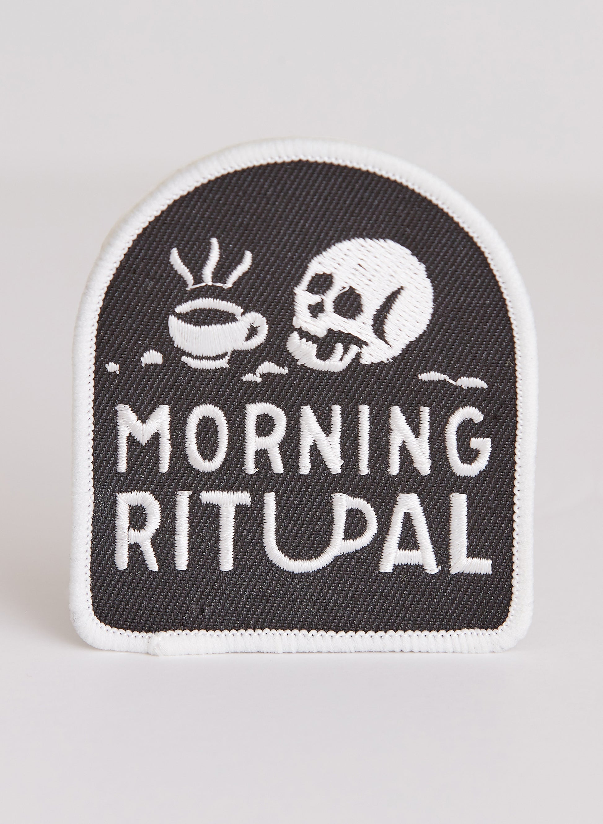 Morning Ritual Black Coffee Skull Iron-on Embroidered Patch