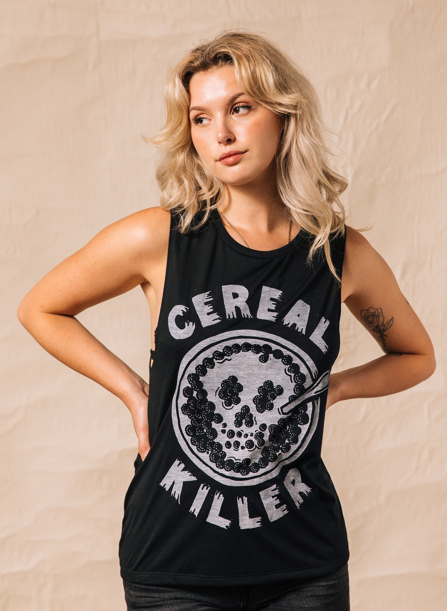 Cereal Killer Womens Food Pun True Crime Muscle Tee Pyknic