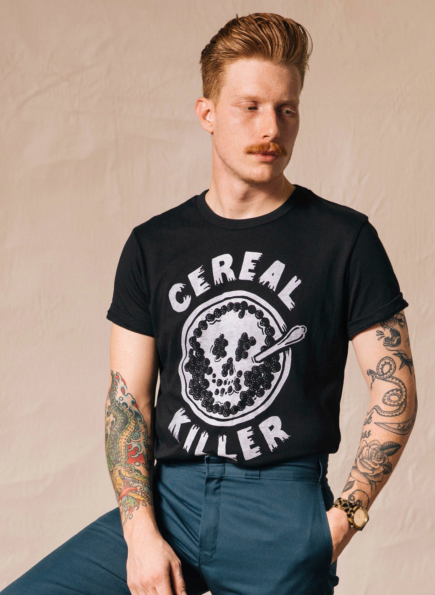 men - Pyknic | Cereal Killer Unisex Food Pun Foodie Skull Tee Breakfast T-shirt