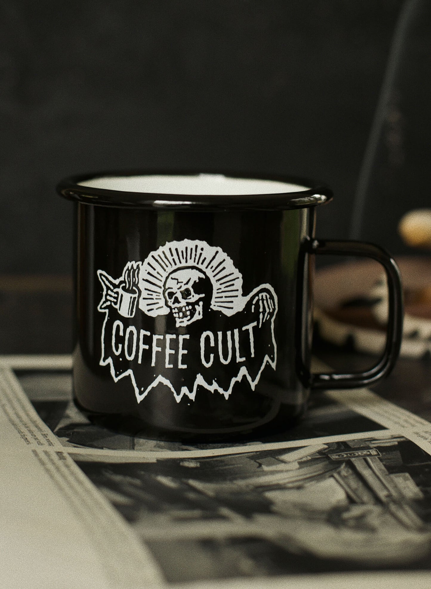 Coffee Cult Enamel Steel Camping Coffee Mug Metal Stranger Things Skull