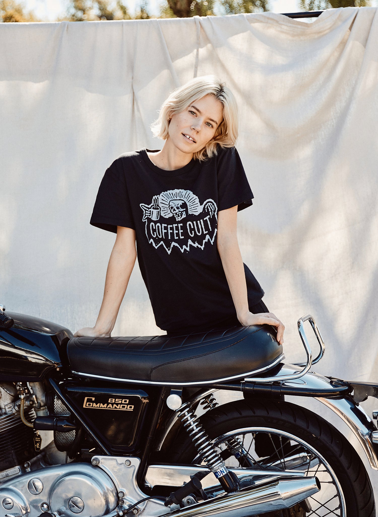 women - Coffee Cult Tee by Pyknic | Skeleton Bones T-shirt for Foodies, Coffee Lovers, Barista, Cafe Shirt