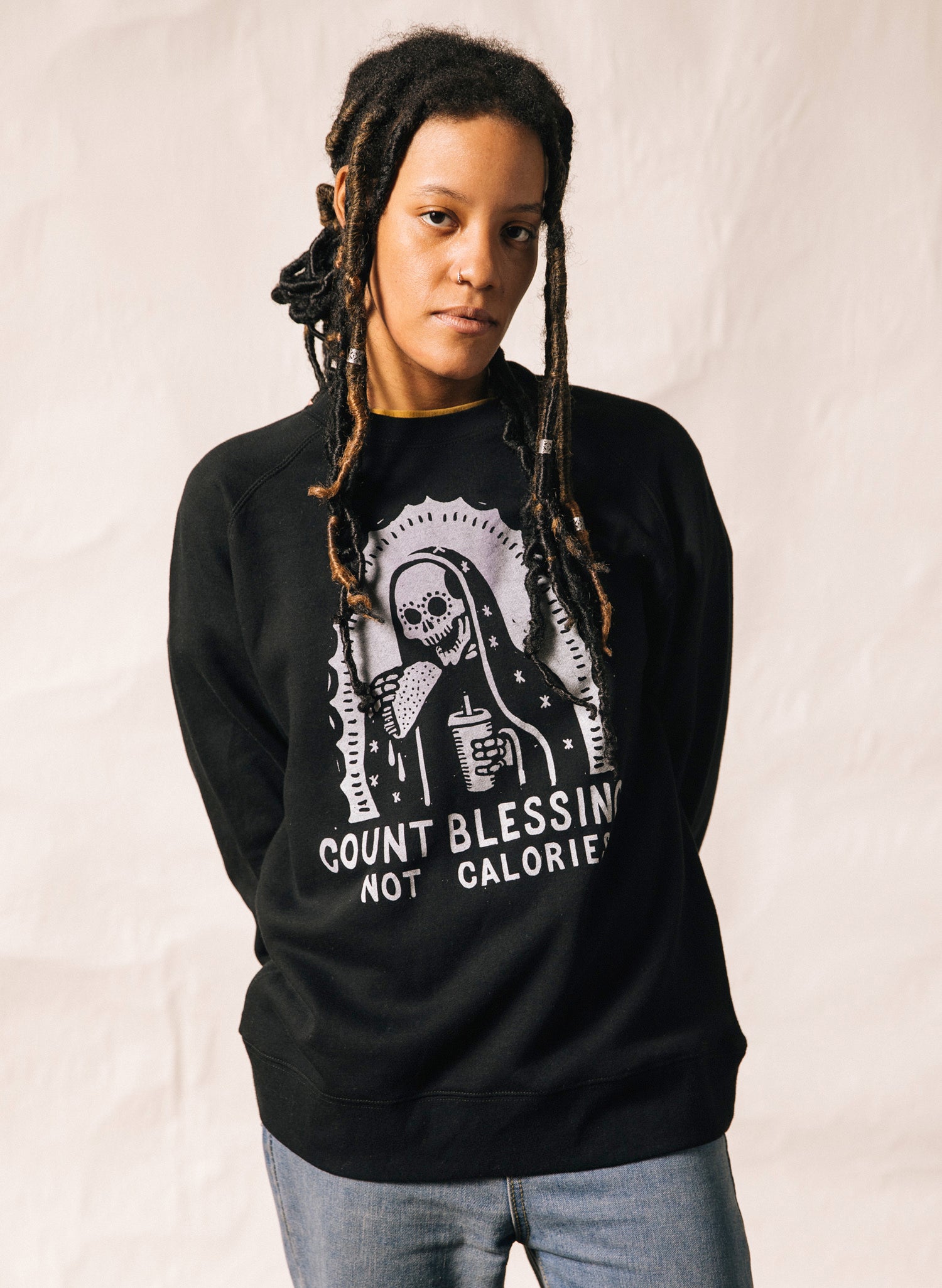 women - Pyknic | Count Blessings Not Calories No Diets Dietitian Tacos Sweatshirt foodie calorie counter