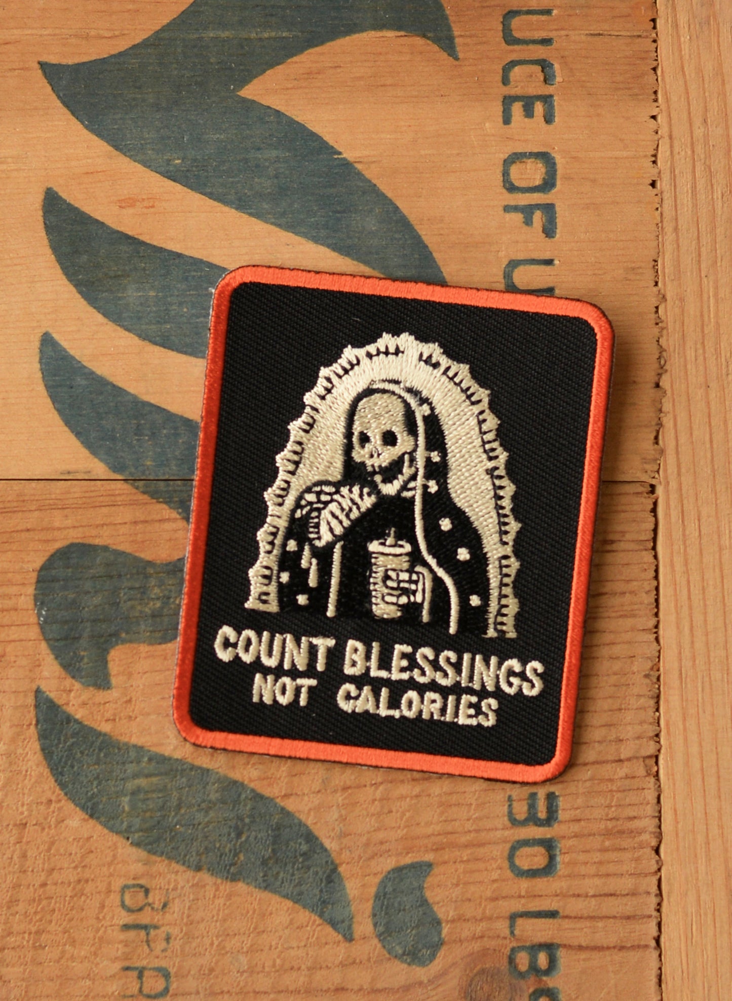 Count Blessings Not Calories Virgen de Guadalupe Tacos Coffee Day of the Dead Skull Patch