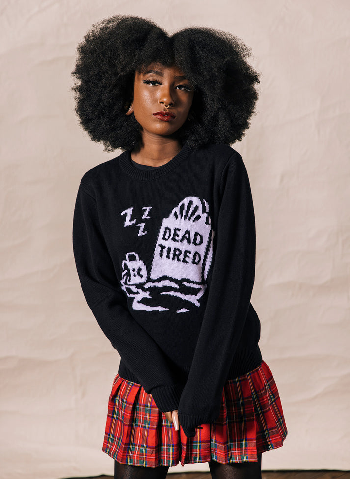 Dead Tired Fun, Quirky Knit Graphic Sweater - Pyknic