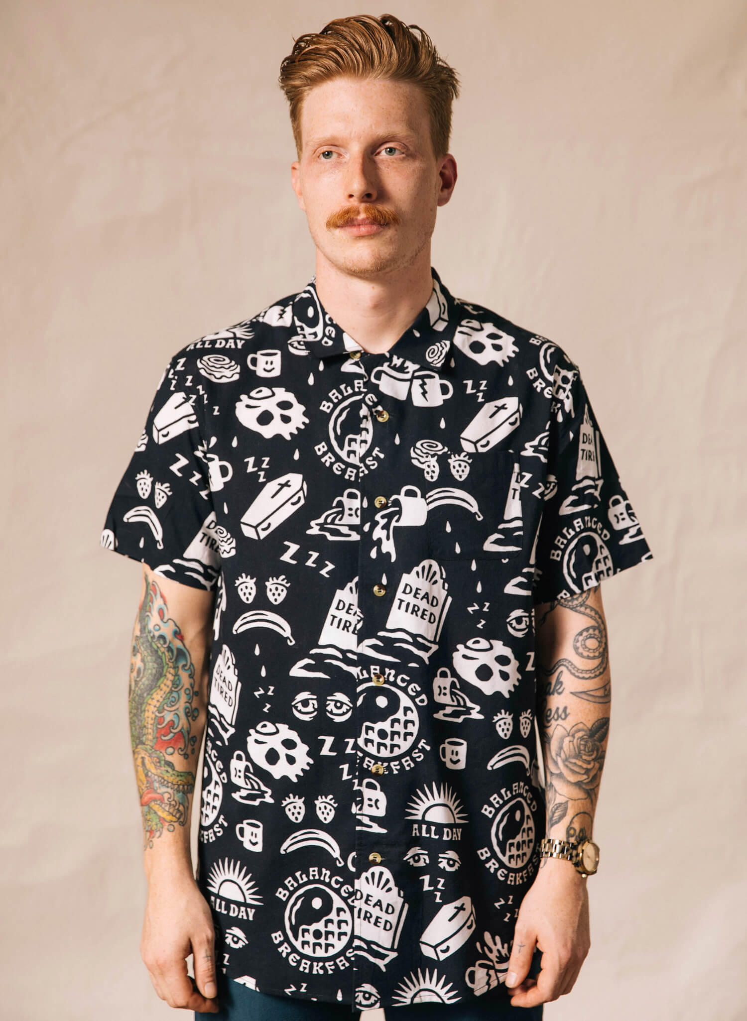 Dead Tired Unique Breakfast & Coffee Fun Button-Up Food Shirt – Pyknic