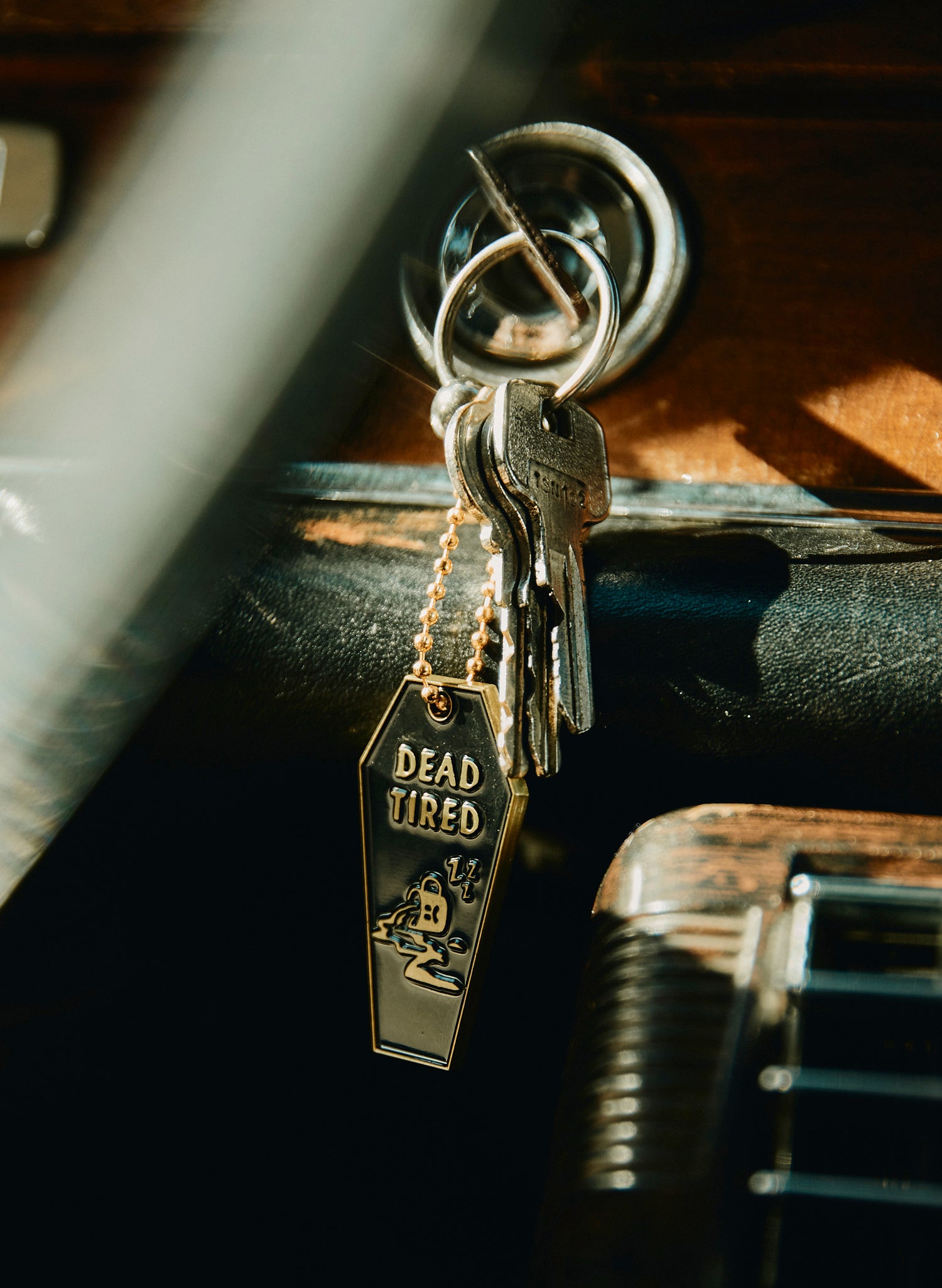 Dead Tired Coffee Breakfast Club Diner Mug Tired Mom Vintage Brass Keychain Keytag Best Coffee Gift for Tired Mom Dad Motorcycle