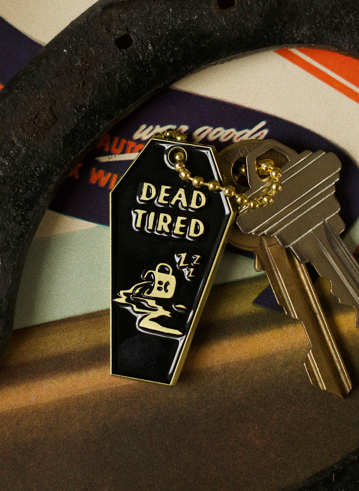 Dead Tired Coffee Breakfast Club Diner Mug Tired Mom Vintage Brass Keychain Keytag Best Coffee Gift for Tired Mom Dad Motorcycle