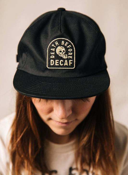 Death Before Decaf Coffee Black Unstructured 5 Panel Hat Baseball Cap Skull Strapback