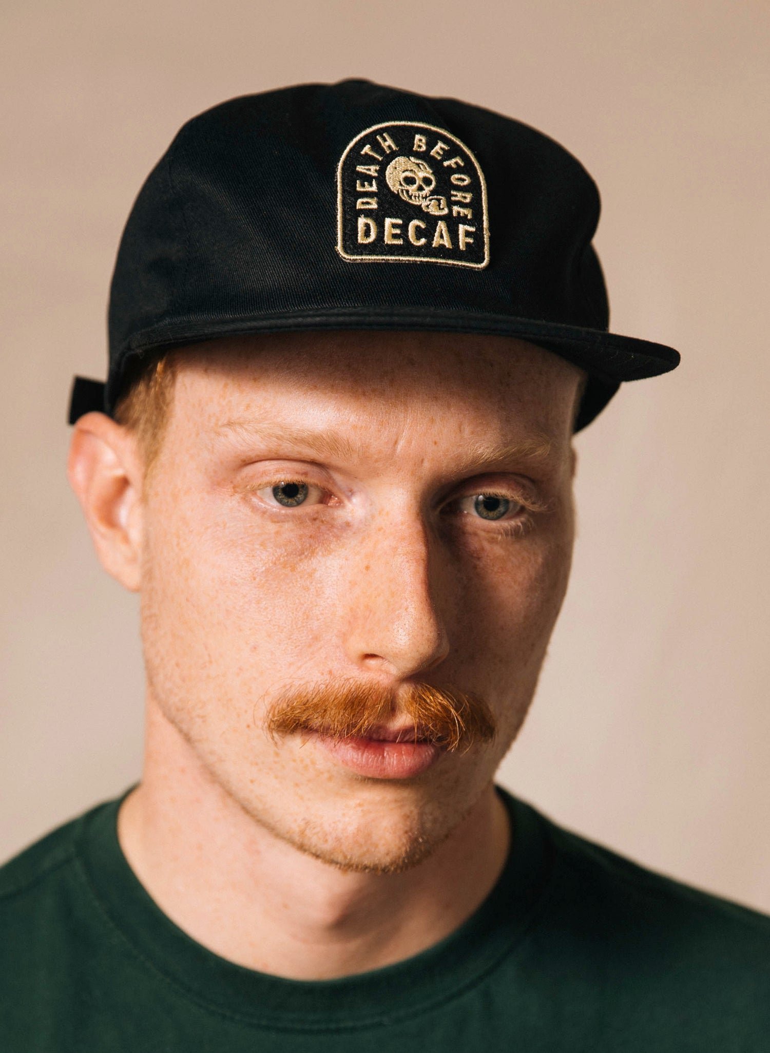 men - PYKNIC | Death Before Decaf Coffee Black Unstructured 5 Panel Hat Vintage Baseball Cap, Skull Felt Patch Strapback Hat, Barista Foodie Gift, Hats for Tired People