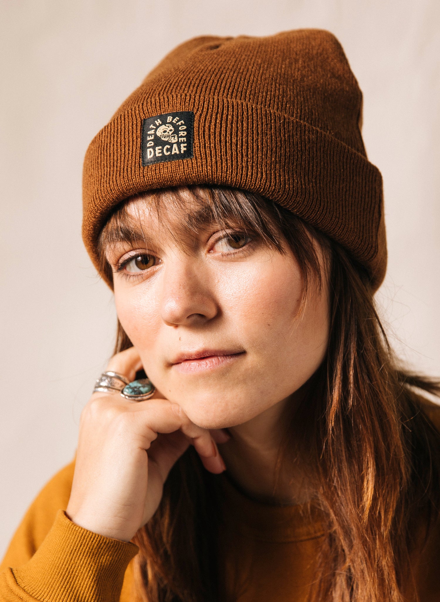 Death Before Decaf Coffee Skull Mug Caffeine Foodie Beanie Knit Hat Barista Cafe