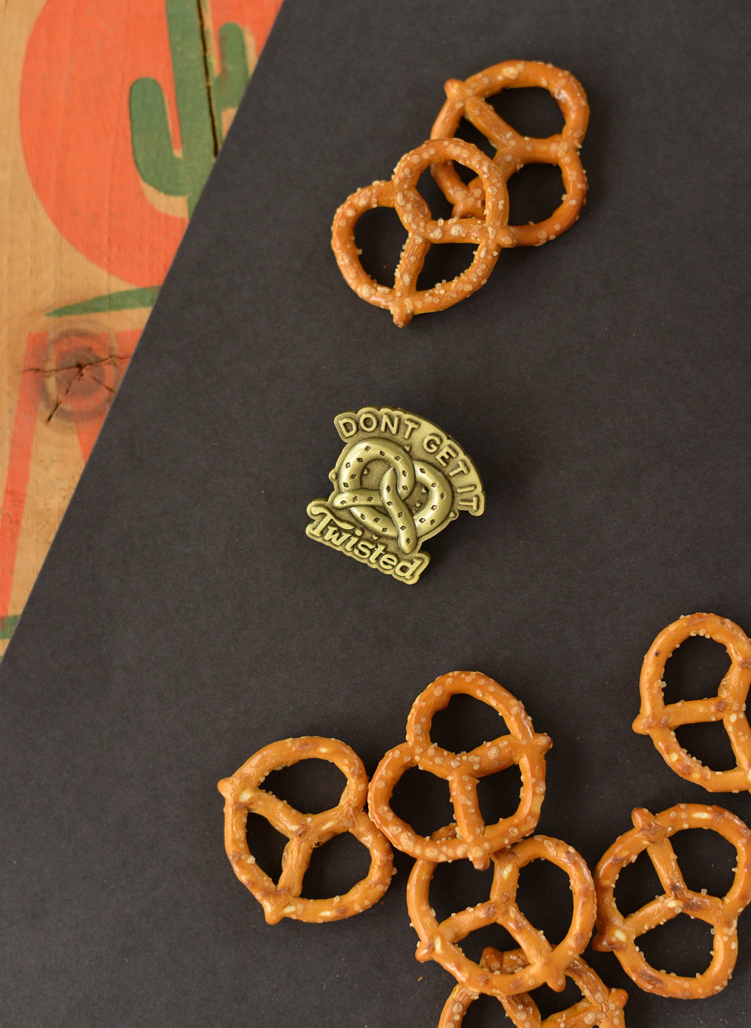 Dont Get it Twisted Soft Pretzel Philly Pretzel Foodie Food Pun Vintage Brass 3D Pin Brooch Food Jewelry Foodie Gift