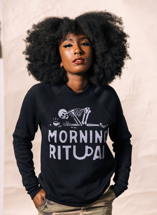 Morning Ritual Skeleton Bones Coffee Sweatshirt Jumper for Coffee Lovers, Foodies, Baristas, Cafe