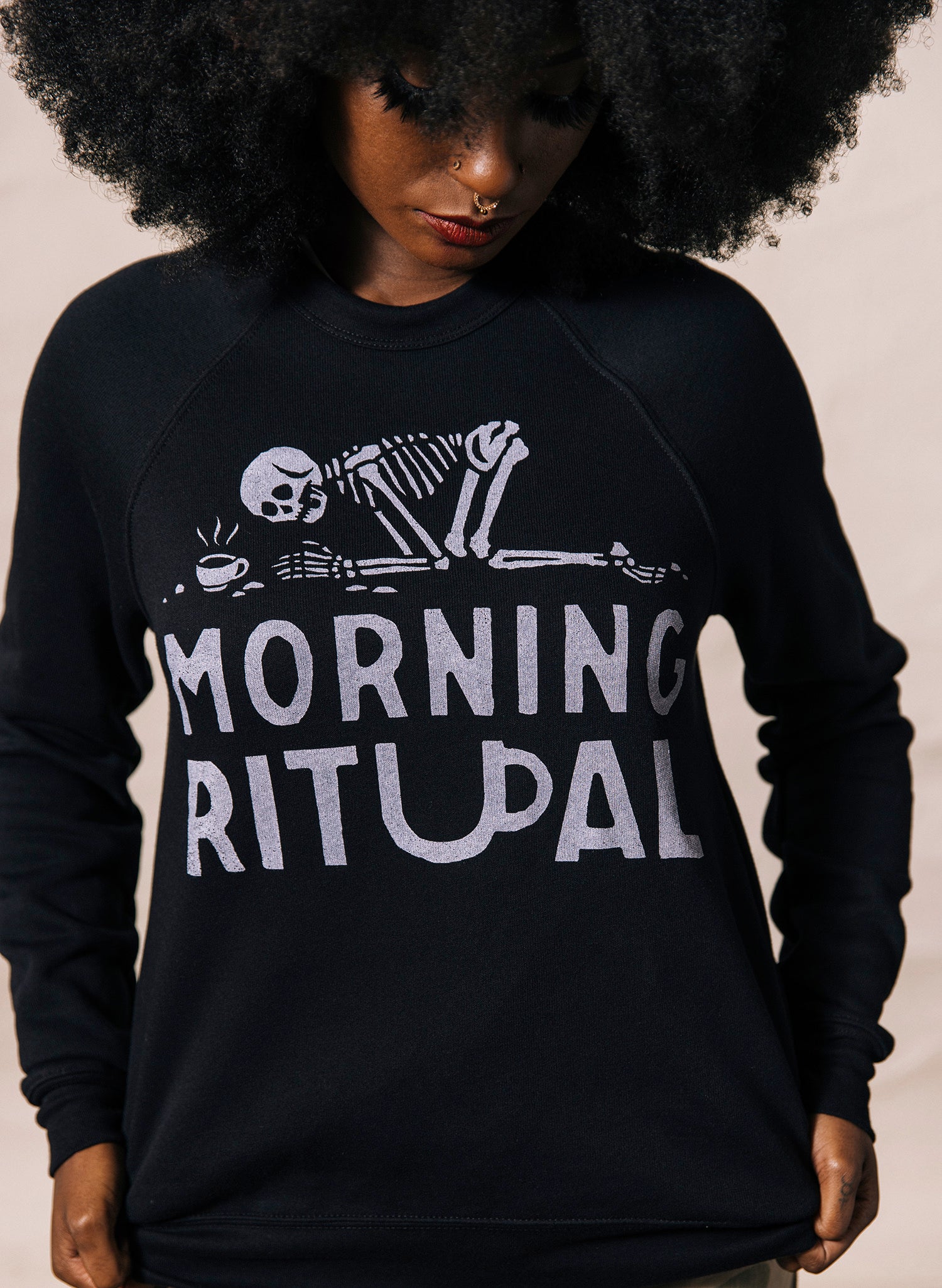 Morning Ritual Skeleton Bones Coffee Sweatshirt Jumper for Coffee Lovers, Foodies, Baristas, Cafe