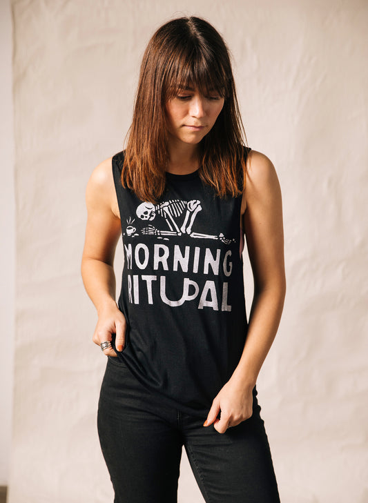 Morning Ritual Caffeine Coffee Lover Skeleton Bones Foodie Muscle T-shirt Tank