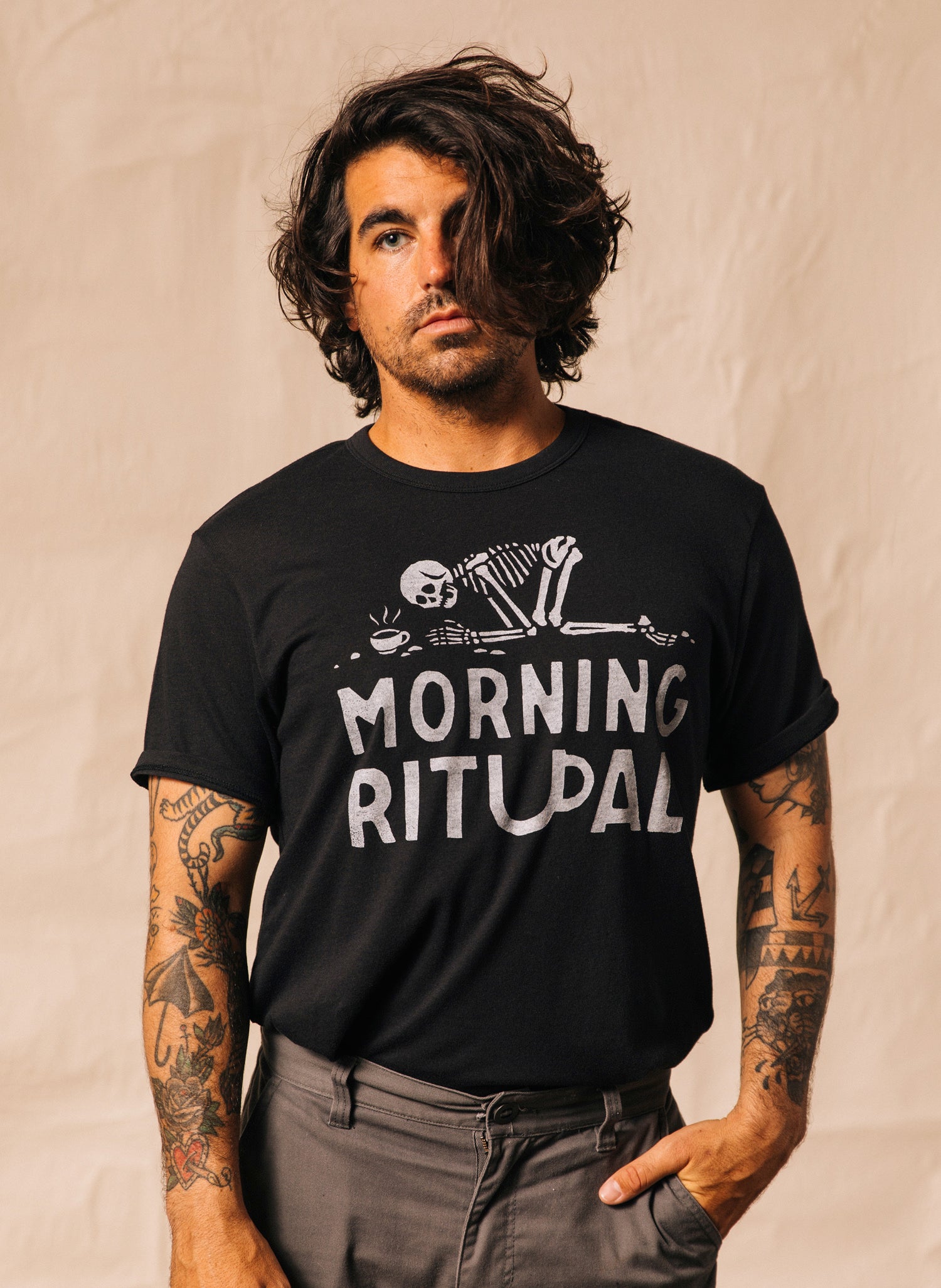 Morning Ritual Coffee Lover Caffeine Skeleton Bones But First Coffee T-shirt
