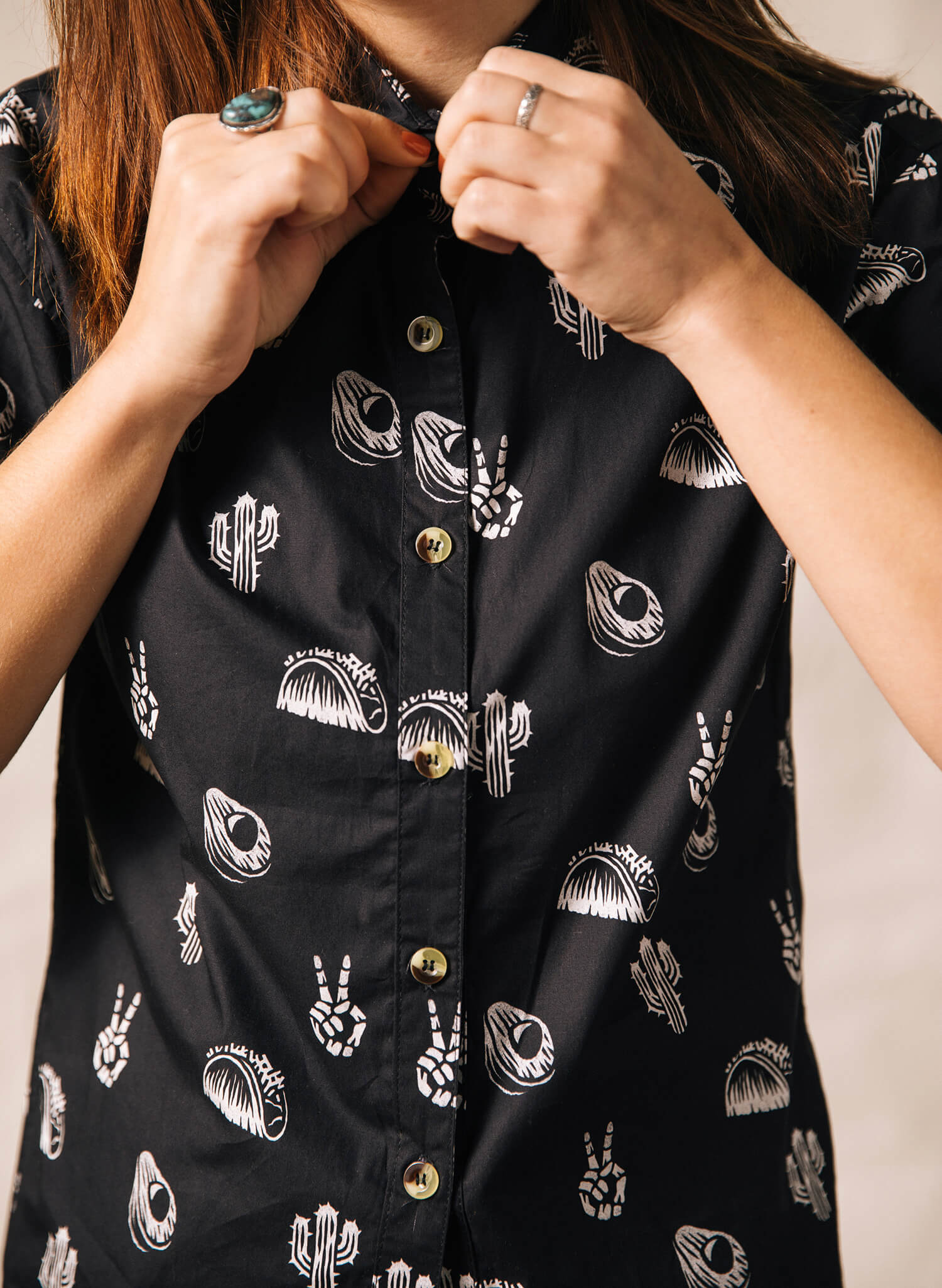 No Problemo Women’s Button-Up Top. Taco Shirt. 100% Cotton | Pyknic L