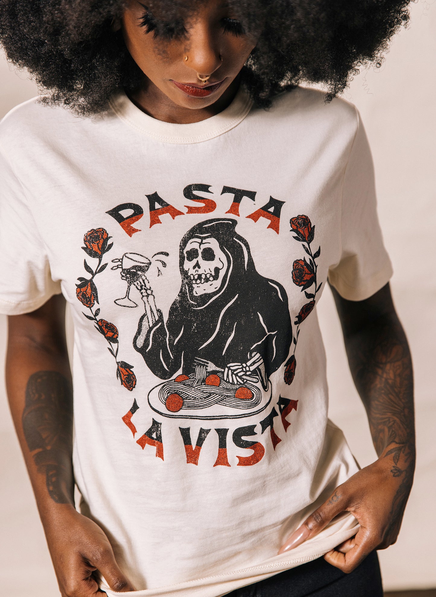 Pasta La Vista Grim Reaper Italian Restaurant Food Pun T-shirt Noodles Carbs