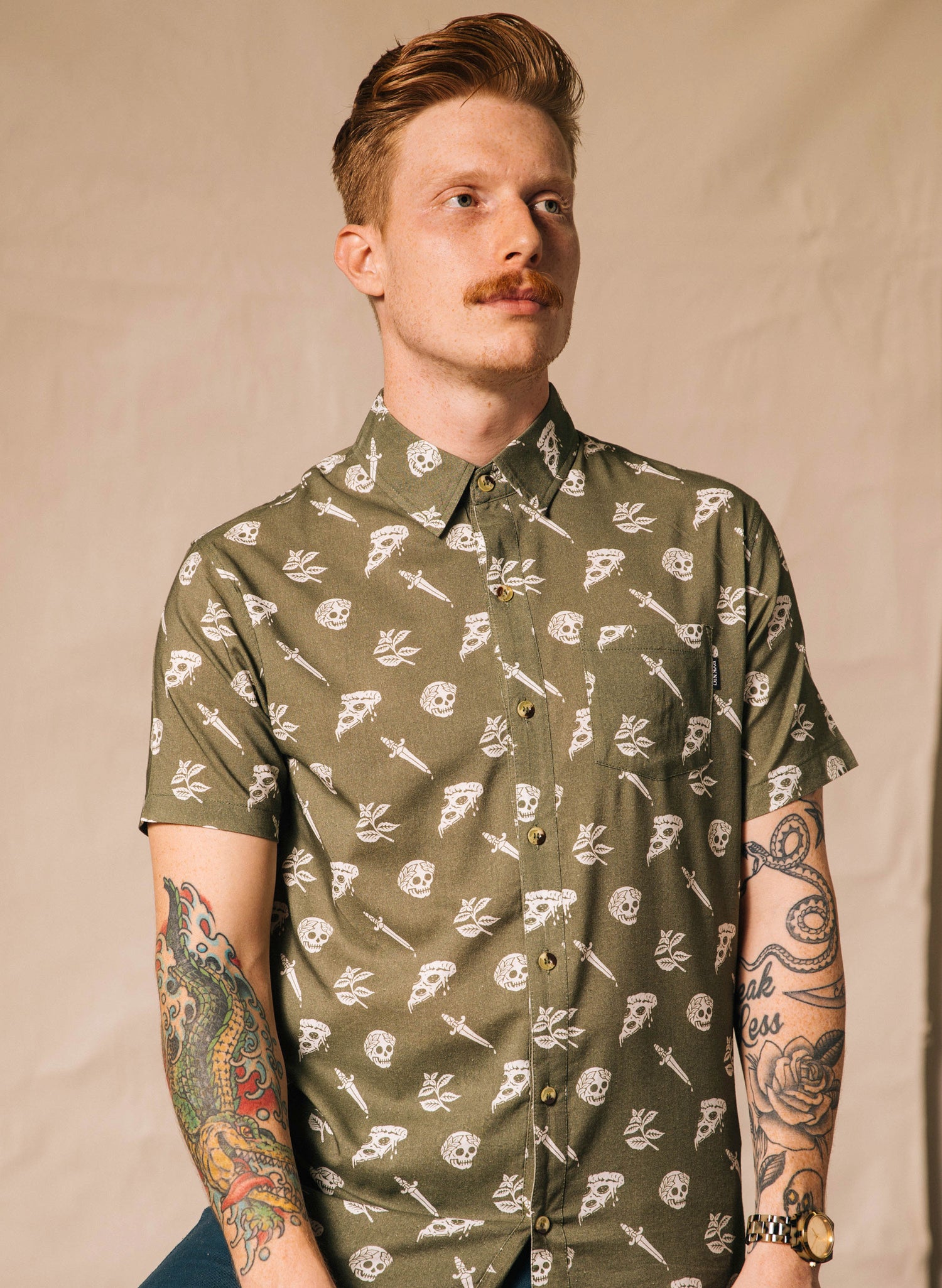 Pizza Slayer Fun Pizza Print Casual Button Up Shirt Pyknic