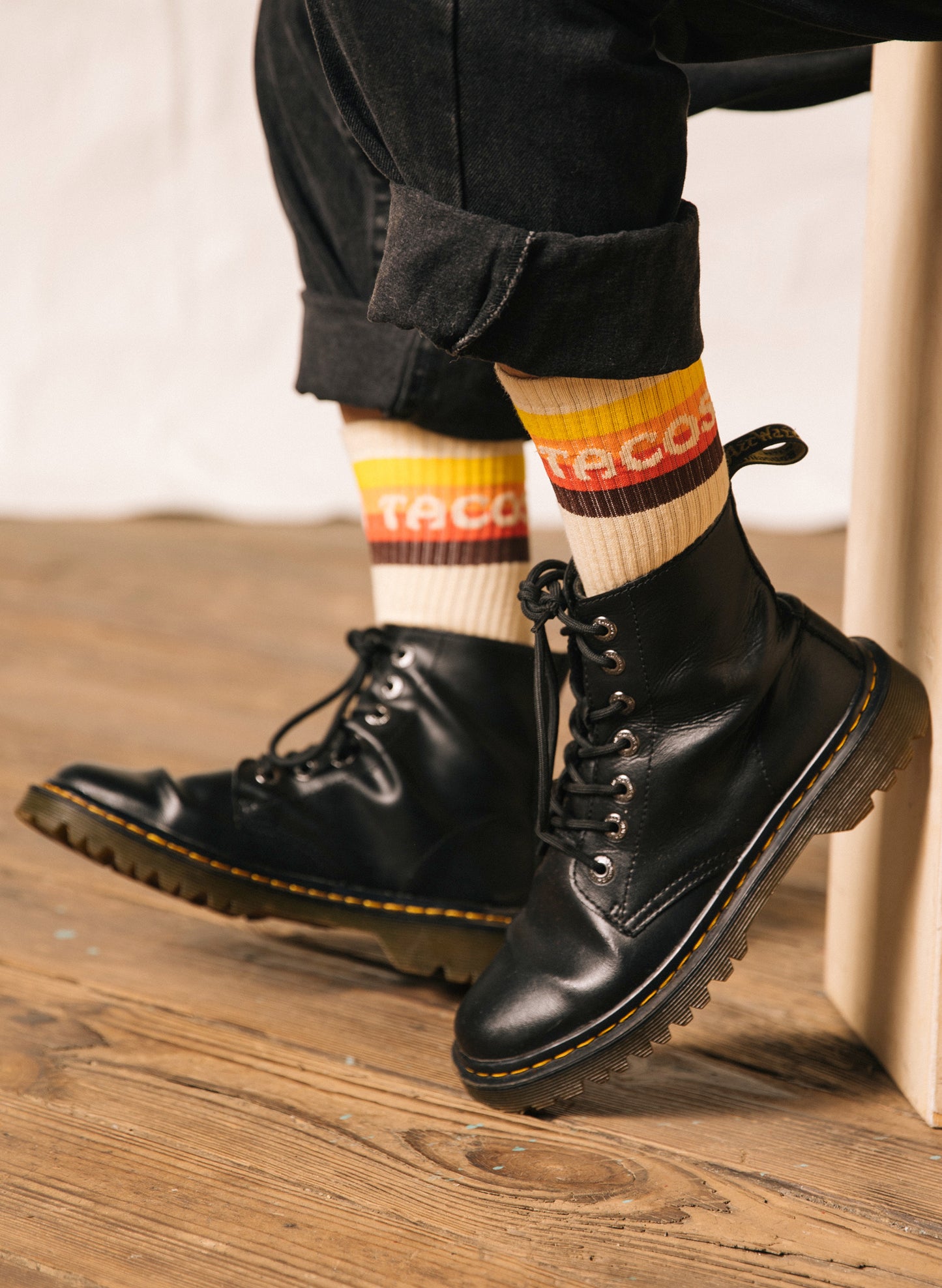 Retro Taco Bell TACOS Striped Southwester Vintage Crew Socks