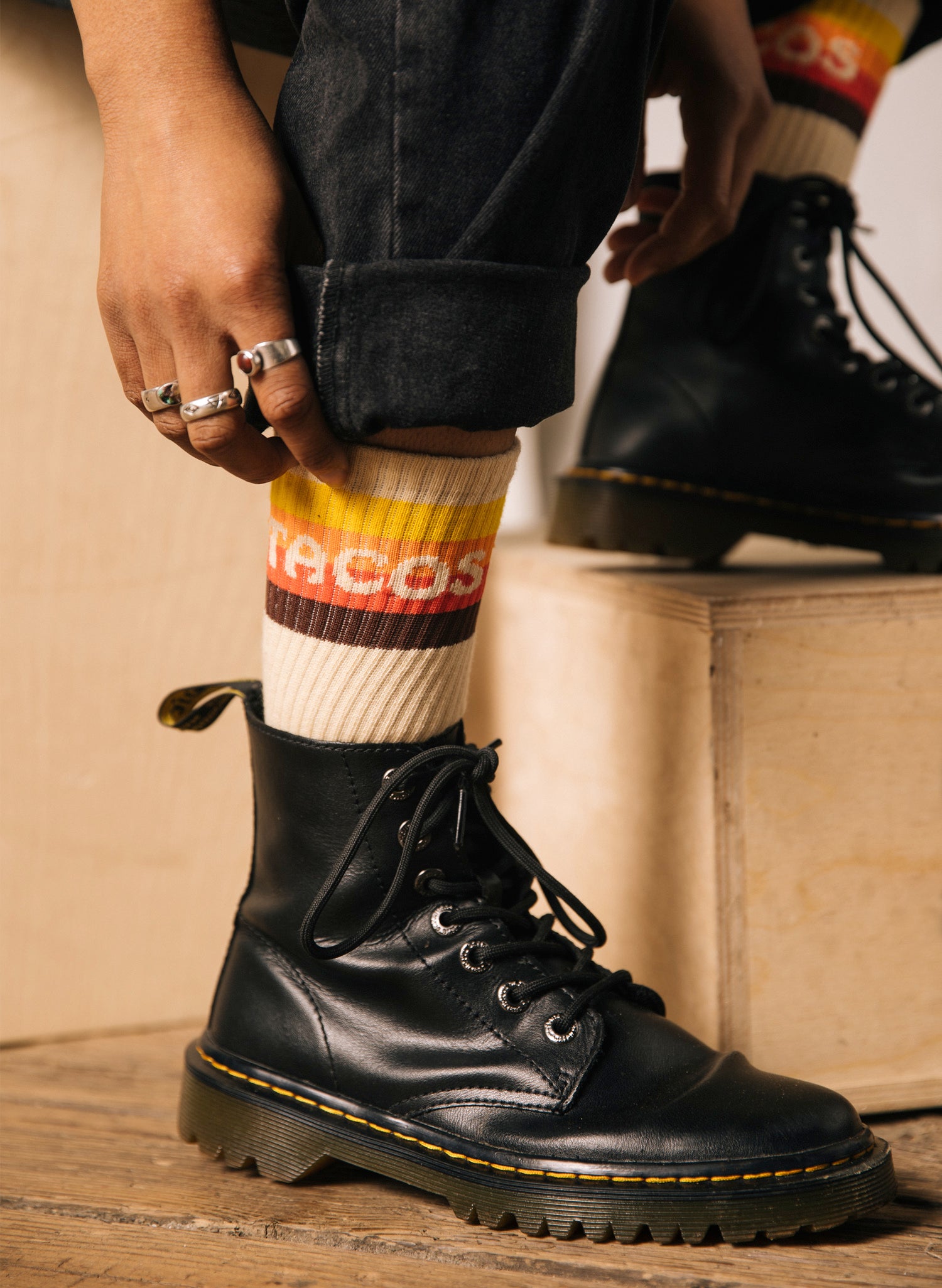 Retro Taco Bell TACOS Striped Southwester Vintage Crew Socks